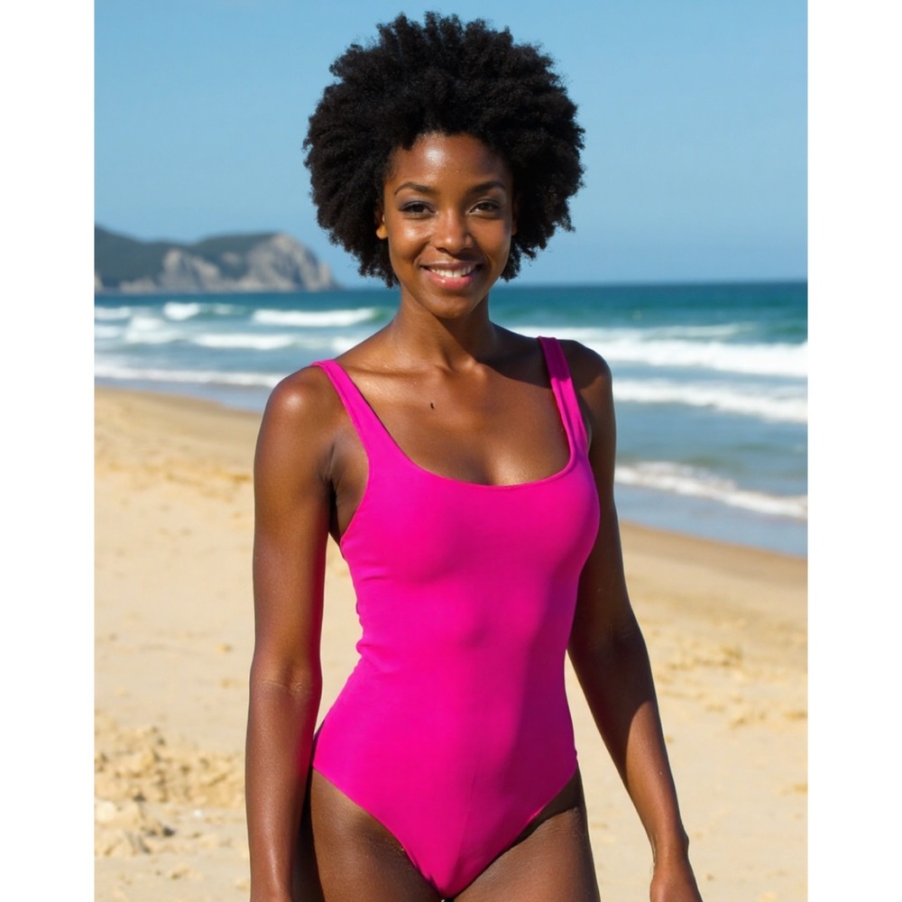 Miaiulia Women's Retro Hot Pink One Piece Bathing Suit NWT Size L